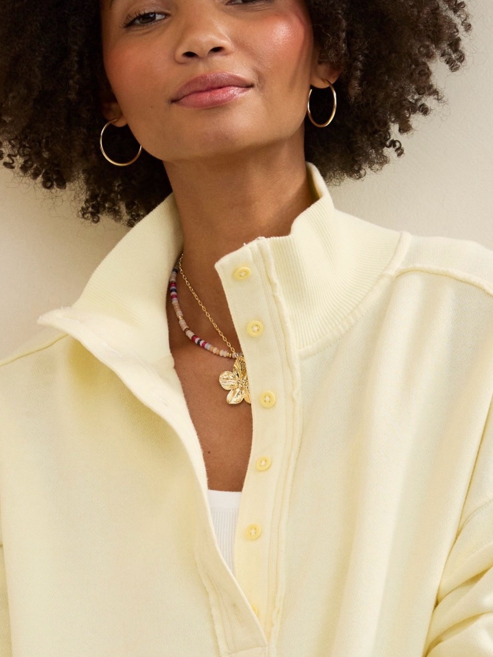 Aerie Vintage Popover Polo Sweatshirt Cozy Yellow, size XL, NWT - Picture 2 of 5